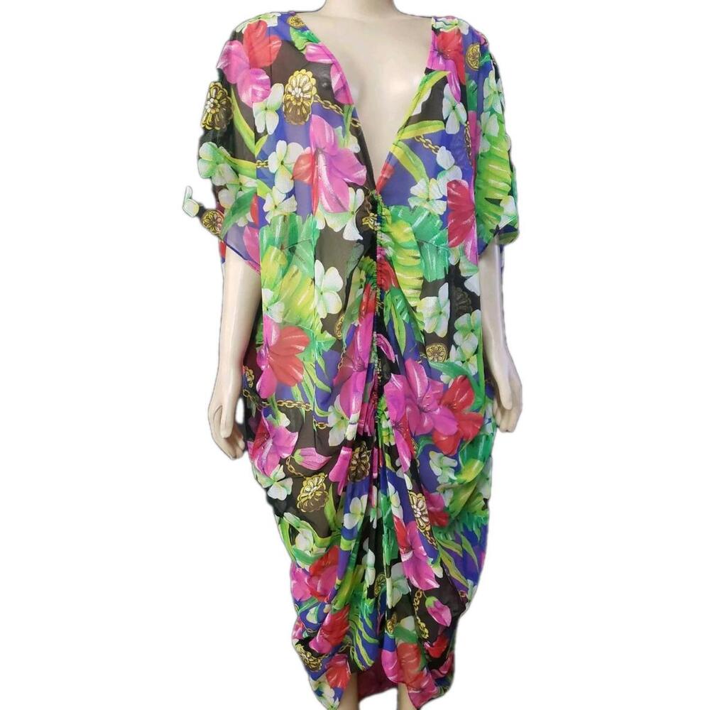 Sirena Swimsuit Bright Colors Coverup Mesh Floral Kimono Robe One Size NEW  #C